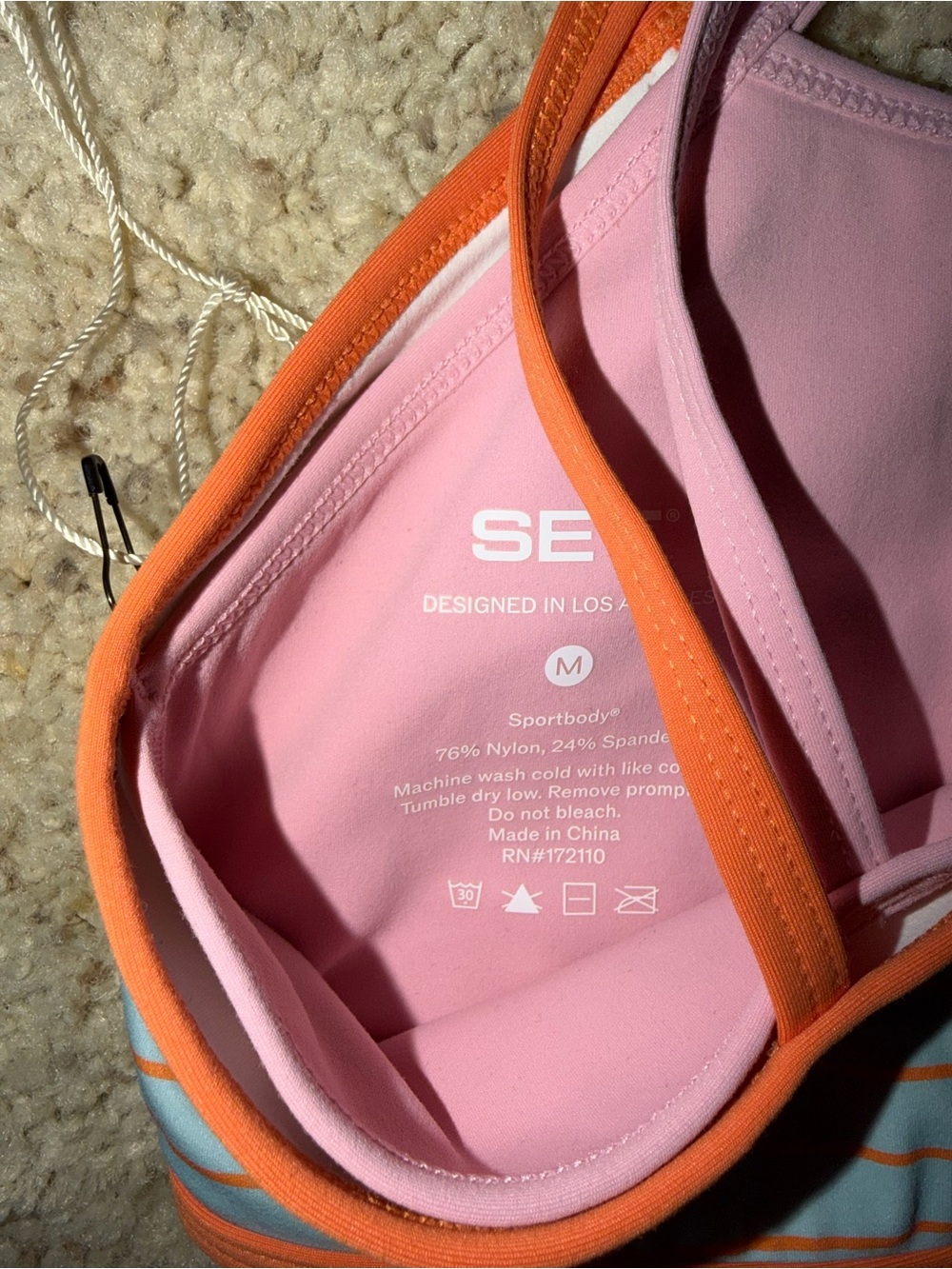 SET Active Striped Light Blue & Coral Sports Bralette - Picture 4 of 8